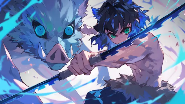 Inosuke Hashibira Demon Slayer Blue Sword wallpaper on Pixipics
