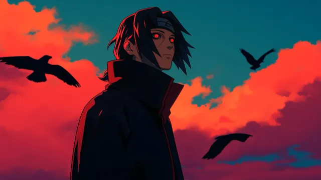 Naruto Itachi Uchiha Mangekyo Sharingan Crows Red Sky Gif wallpaper on Pixipics
