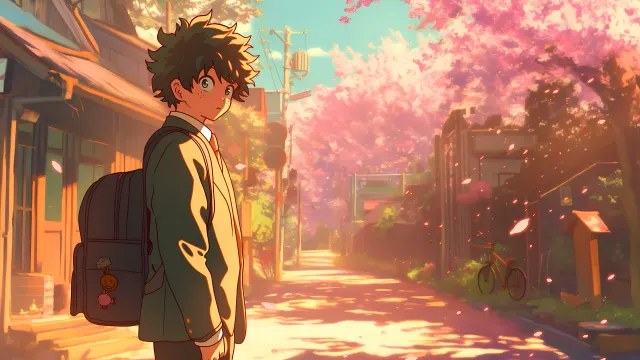 My Hero Academia Izuku Midoriya Sakura Stroll wallpaper on Pixipics