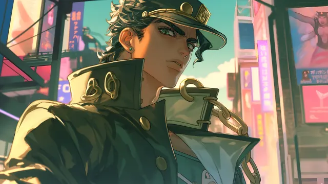 Jotaro Kujo Anime Streetwear Tokyo Scene wallpaper on Pixipics