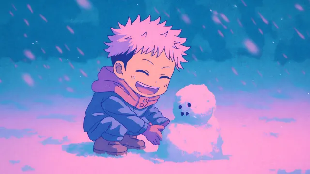 Jujutsu Kaisen Yuji Itadori Making Snowman wallpaper on Pixipics