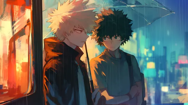 My Hero Academia Bakugo Deku Rainy Day wallpaper on Pixipics