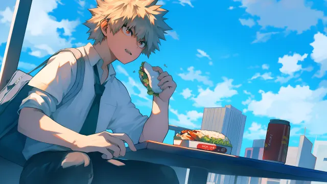 My Hero Academia Bakugo Eating Lunch wallpaper on Pixipics