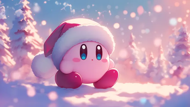 Kirby Chibi Santa Winter Wonderland wallpaper on Pixipics