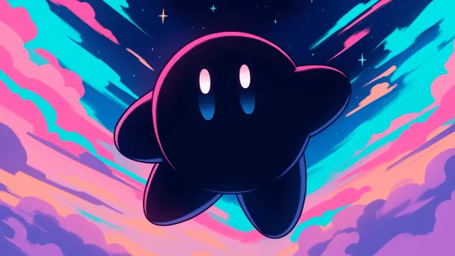 Kirby Dark Silhouette Neon Clouds Space Travel Gif wallpaper on Pixipics