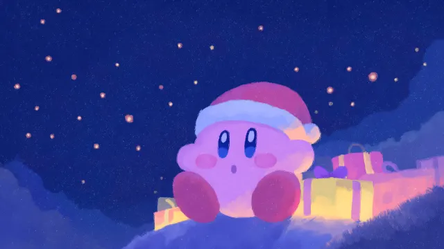 Kirby Santa Hat Among Presents wallpaper on Pixipics