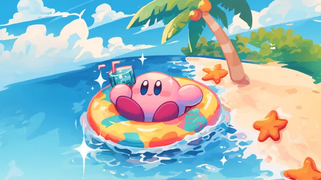 Kirby Swimming Pool Fun wallpaper on Pixipics
