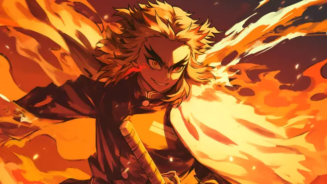 Demon Slayer Kyojuro Rengoku Heroic Flames wallpaper on Pixipics