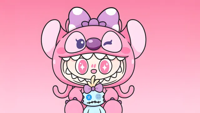 Labubu Mokoko Pink Cuteness wallpaper on Pixipics
