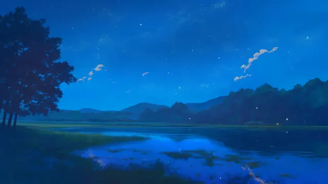 Anime Lake Night Reflection wallpaper on Pixipics