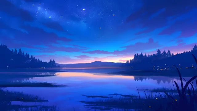 Night Sky With Lake Reflection wallpaper on Pixipics