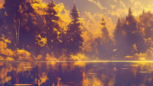 Serene Autumn Lake Reflection Forest wallpaper on Pixipics