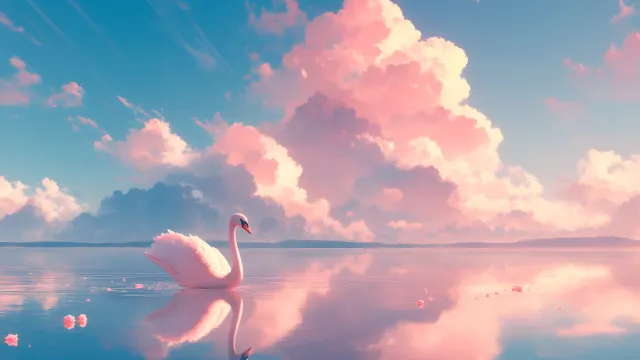 Swan Gliding Mirror Lake Rose Tinted wallpaper on Pixipics