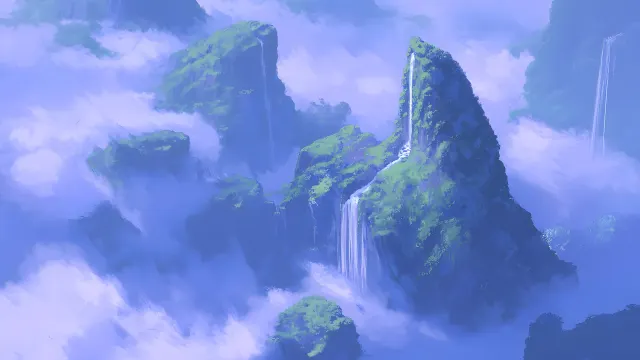 Floating Islands Waterfalls Magical Cloudscape wallpaper on Pixipics