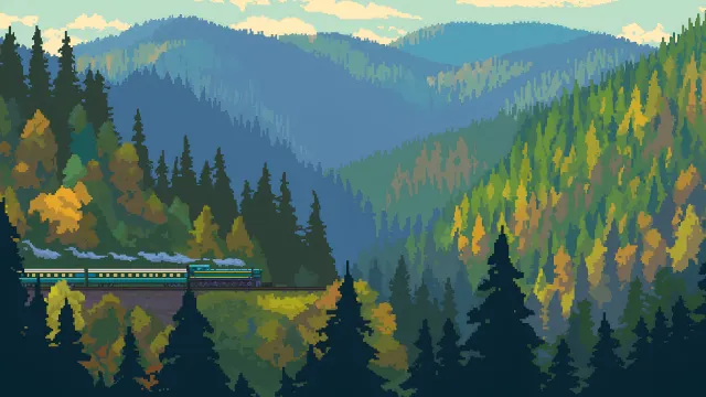 Pixel Train Mountain Journey wallpaper on Pixipics