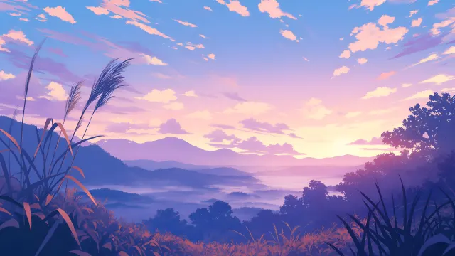Serene Sunset Mountain Landscape wallpaper on Pixipics