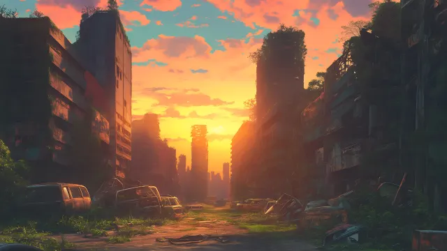 Abandoned Sunset Cityscape Last Of Us wallpaper on Pixipics
