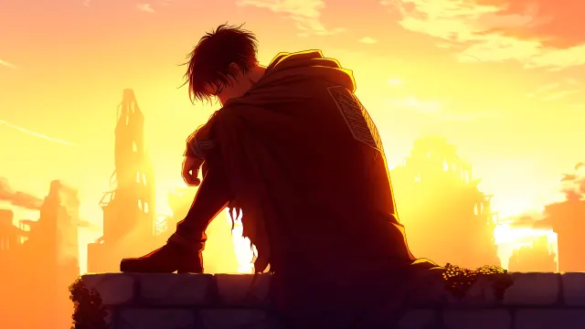 Attack On Titan Levi Ackerman Sitting On A Ruin wallpaper on Pixipics