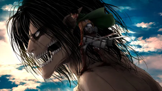 Levi Atop Eren Titan Fierce Gaze wallpaper on Pixipics