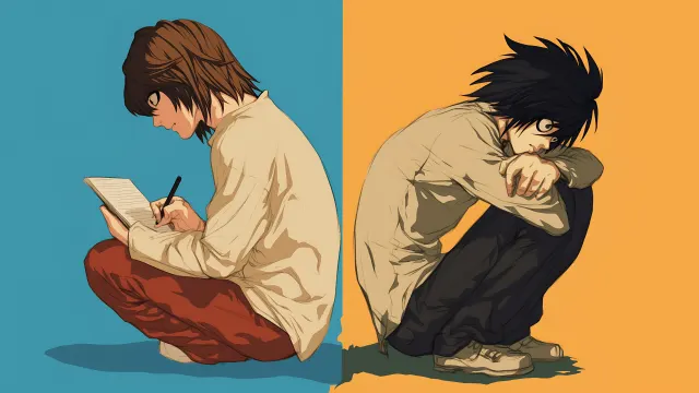 Light Yagami L Writing Death Note Split Scene wallpaper on Pixipics