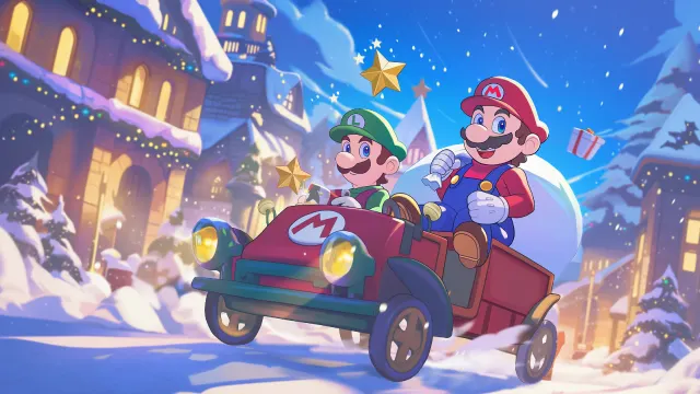 Super Mario Luigi Snowy Town Adventure wallpaper on Pixipics