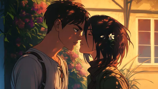 Attack On Titan Eren Mikasa Romantic Scene wallpaper on Pixipics