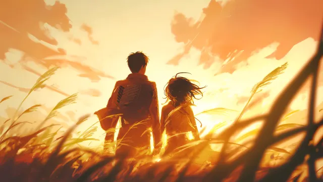 Eren Mikasa Sunset Field Attack On Titan wallpaper on Pixipics
