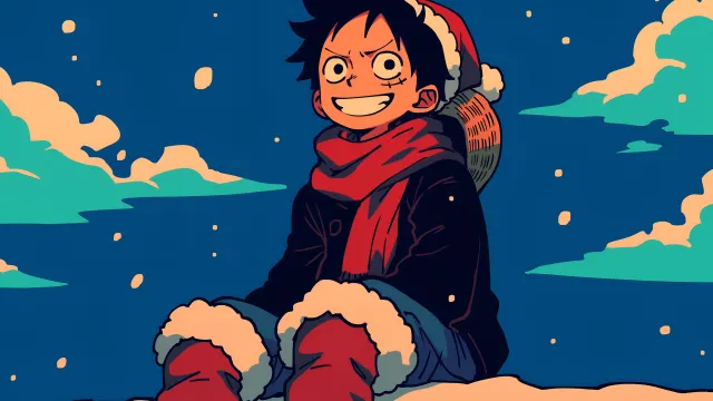 One Piece Chibi Luffy Santa Hat Snowfall wallpaper on Pixipics