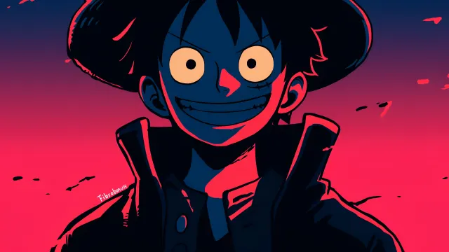 One Piece Luffy Big Eyes Red Sunset wallpaper on Pixipics