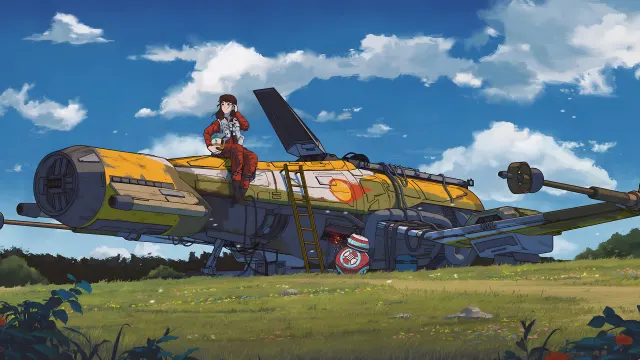 Star Wars Ghibli Style Pilot Resting On X Wing wallpaper on Pixipics