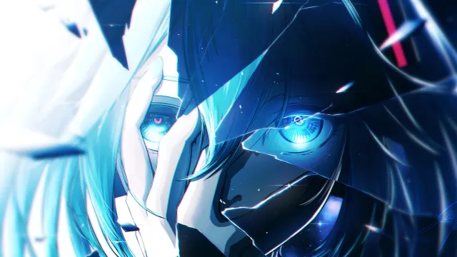 Vocaloid Hatsune Miku Shattered Glass Neon Eyes wallpaper on Pixipics