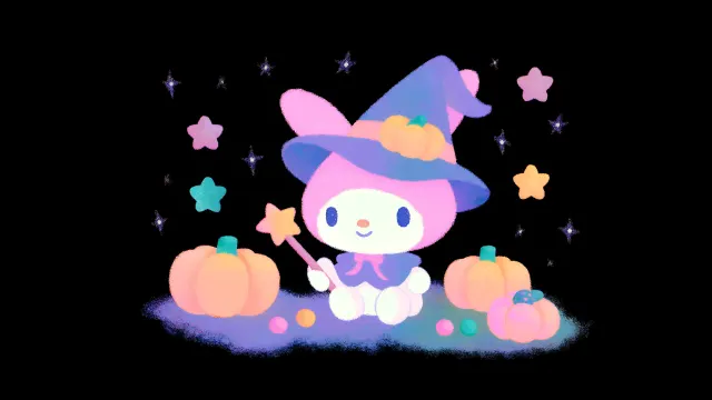 My Melody Pumpkin Witch Costume With Magic Wand wallpaper on Pixipics