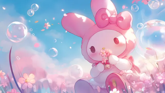 My Melody Sanrio Pink Cute Flowers wallpaper on Pixipics