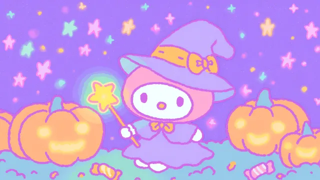My Melody Witch Costume Pastel Pumpkins Magic Wand wallpaper on Pixipics