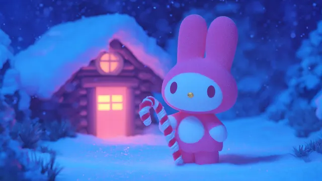 Sanrio My Melody Winter Cabin Candy Cane Fluffy Coat wallpaper on Pixipics