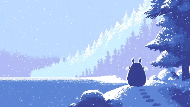 Totoro Pixel Art Silhouette Watching Snowfall wallpaper on Pixipics