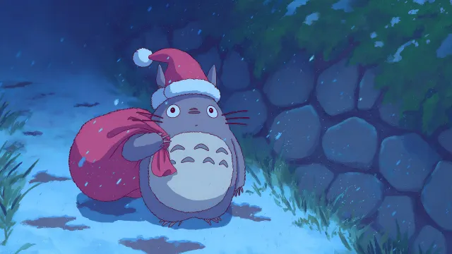 Totoro Wearing Santa Hat With Red Gift Bag wallpaper on Pixipics