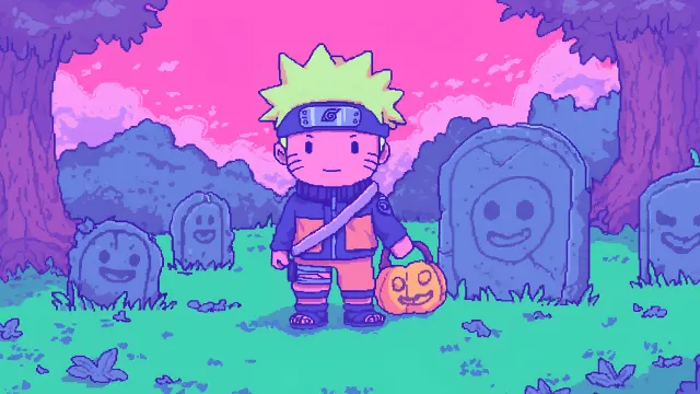 Chibi Naruto Zombie Ninja Graveyard Pixel Art wallpaper on Pixipics