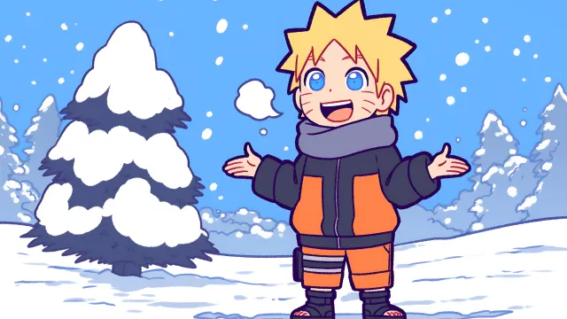 Naruto Uzumaki Chibi In Snow Winter Scarf Happy wallpaper on Pixipics