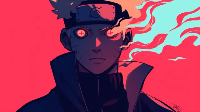 Naruto Uzumaki Intense Stare With Fiery Chakra Aura Gif wallpaper on Pixipics