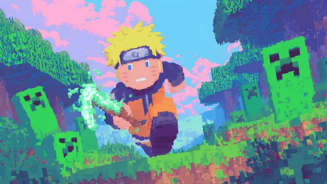 Naruto Uzumaki Minecraft Pixelated Creepers Running wallpaper on Pixipics
