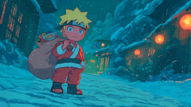 Naruto Carrying Sack Of Ramen In Snow wallpaper on Pixipics