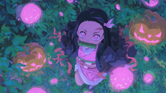 Demon Slayer Nezuko Kamado Halloween Pumpkins wallpaper on Pixipics