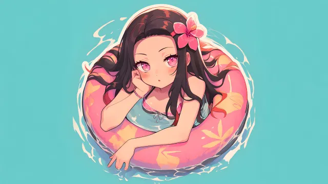 Demon Slayer Nezuko Summer Floatie Relaxing wallpaper on Pixipics