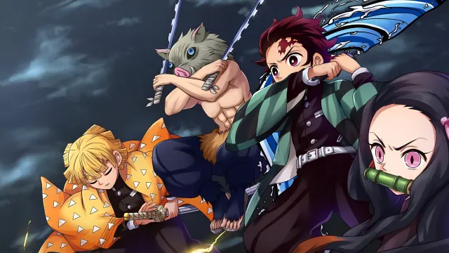 Demon Slayer Tanjiro Nezuko Zenitsu And Inosuke Action Pose wallpaper on Pixipics