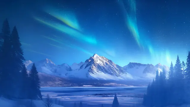 Aurora Lit Mountain Landscape wallpaper on Pixipics