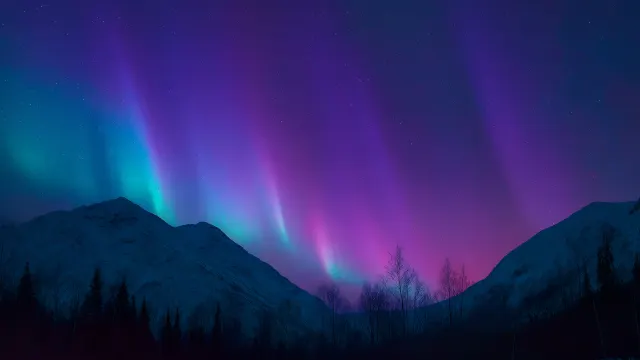 Magical Aurora Borealis Over Mountains wallpaper on Pixipics