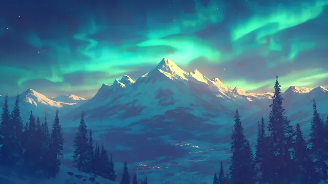Northern Lights Mountain Landscape wallpaper on Pixipics