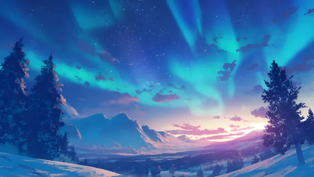 Northern Lights Mountain Scenery wallpaper on Pixipics