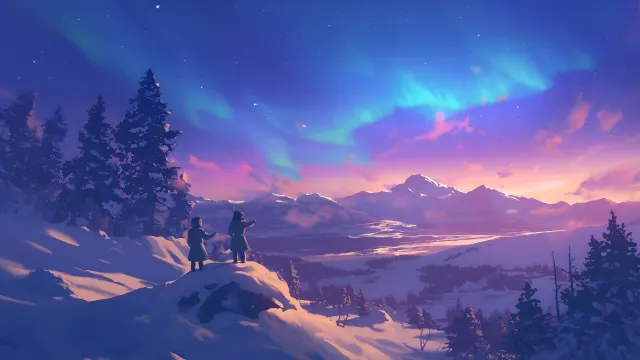 Northern Lights Mountain View wallpaper on Pixipics